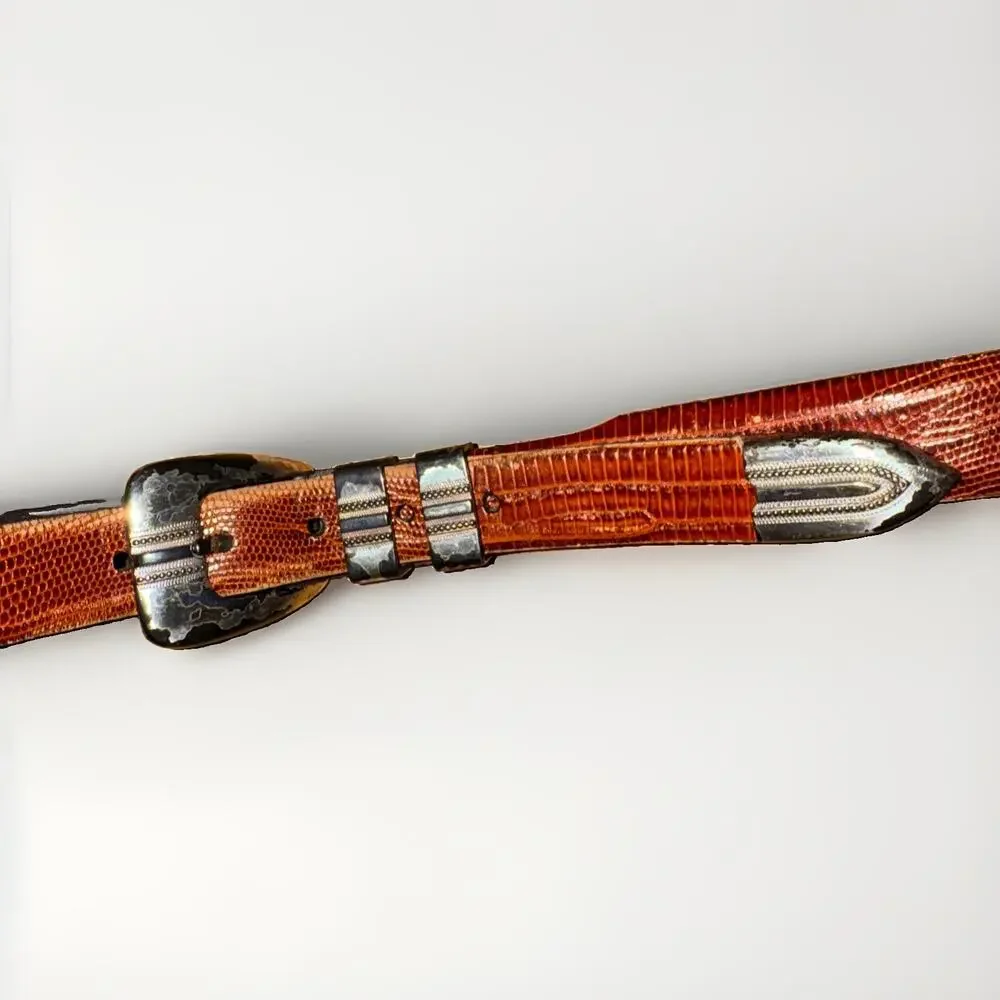 Remo Tulliani Mens 34 Brown Leather Western Belt Silver Buckle USA Rockabilly